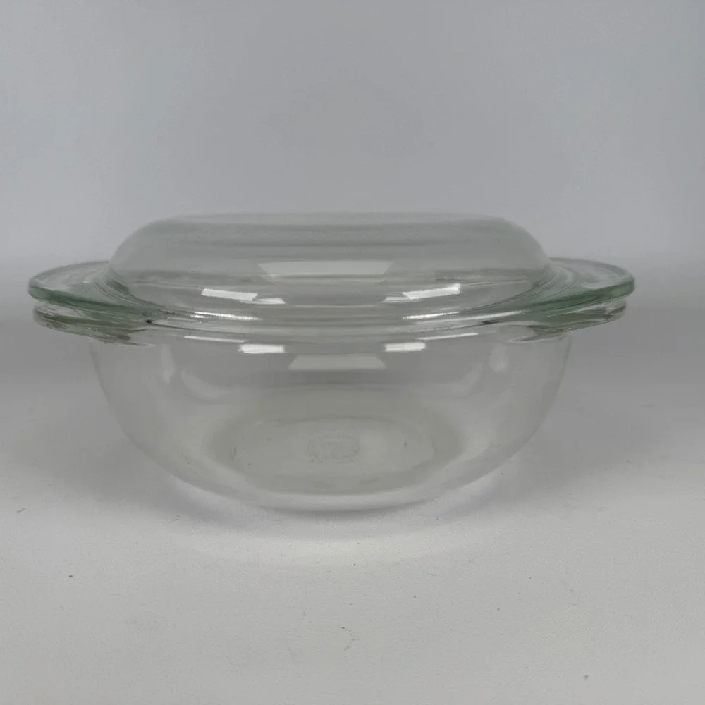 Vintage Pyrex 022 1 QT Clear Glass Round Casserole Dish with Lid Made in USA